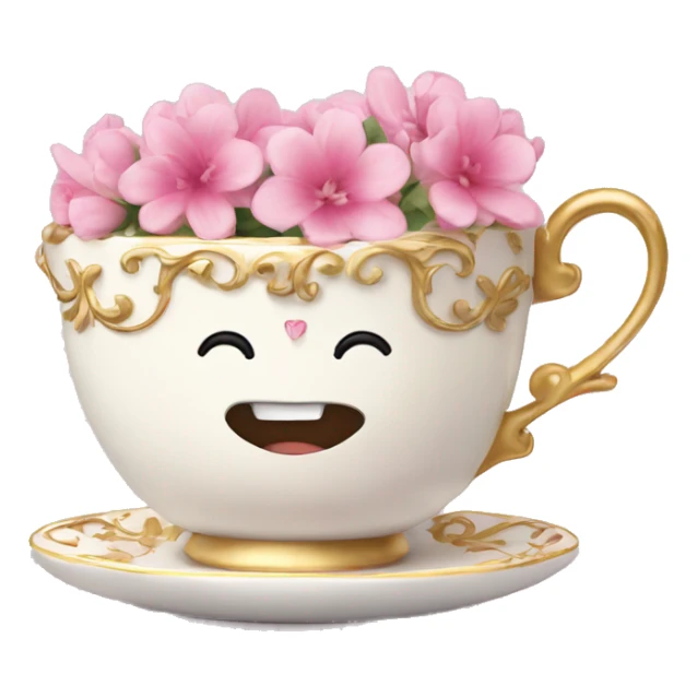 princess tea cup with pink flowers and gold details  sticker