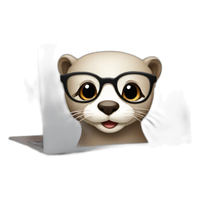 female otter with glasses use a macbook while seated against a pillow sticker