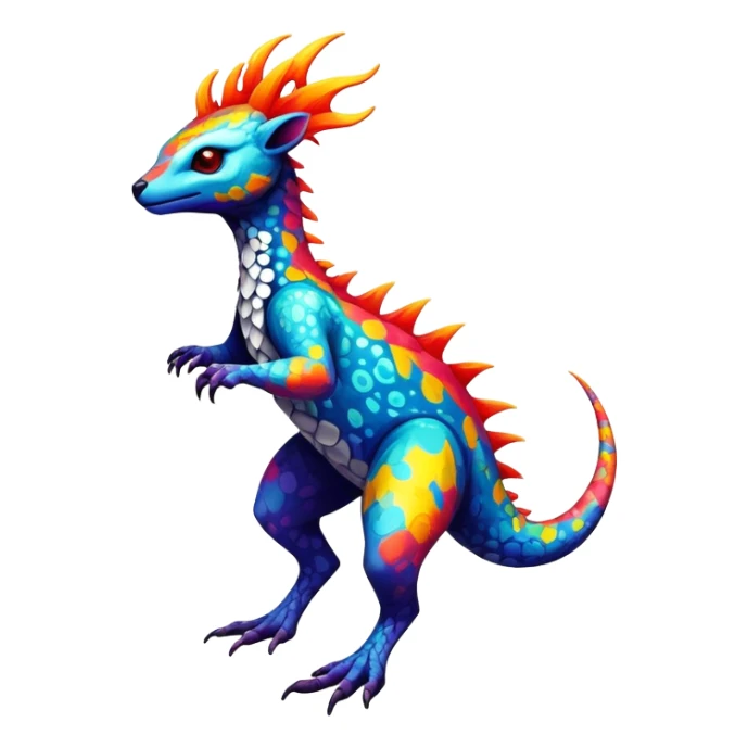 a colorful edgy vernid-fionbri-creature with splash patterns full body sticker