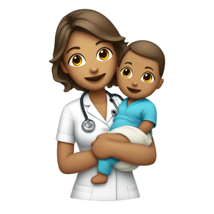 Nurse with stethoscope holding a baby sticker