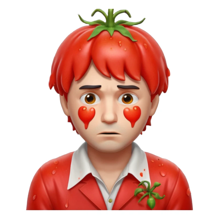 tragic stage performer portrait, head and shoulders only, tomatoes thrown at him, sad embarrassed face, messy costume, cinematic lighting, 3D cartoon, mobile game icon style, clean background, no text, no watermark
 sticker