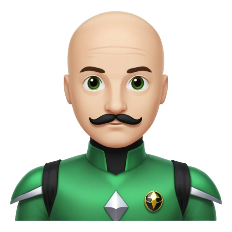  Green power ranger, bald white guy, who has black eyes and a black mustache that is not curly sticker