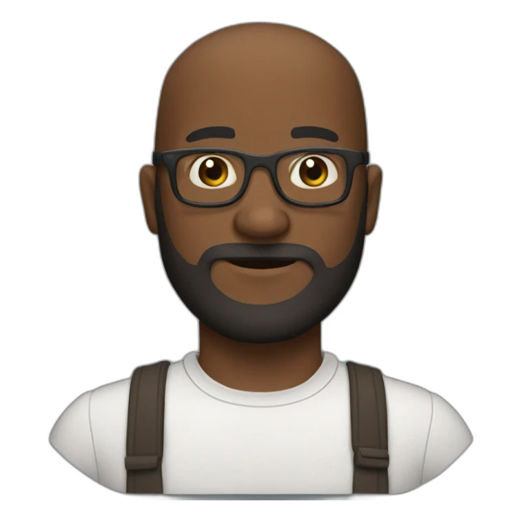 A bald brown guy thick beard wearing glasses dark skin sticker