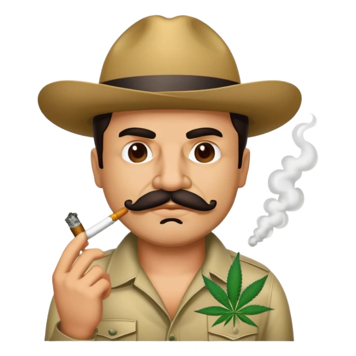 El Chapo gangster character with mustache smoking a marijuana joint sticker