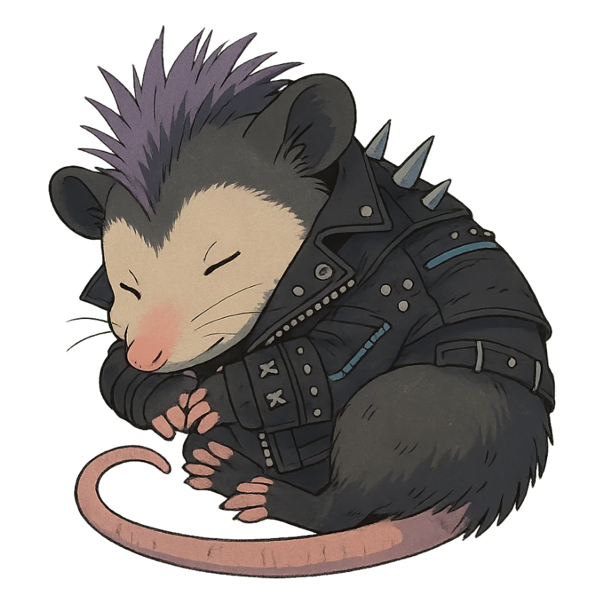 punk goth cyberpunk, a little baby possum taking a nap sticker