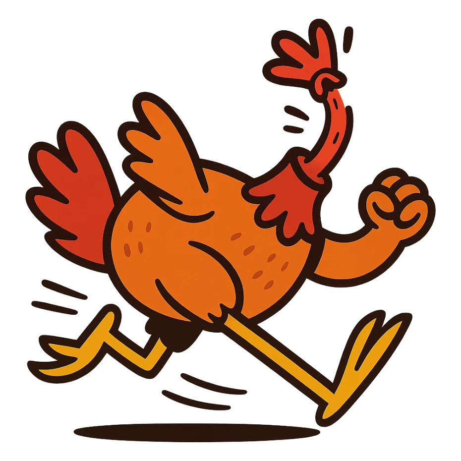 headless chicken running, cartoon style, exaggerated motion sticker