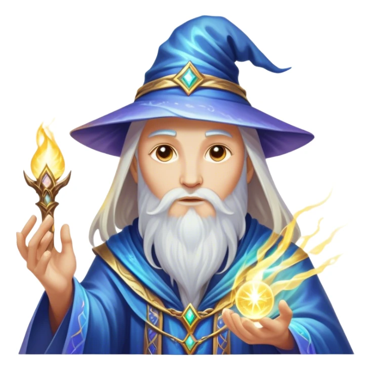 A luminescent enchanted Wizard, his ethereal presence shimmering with otherworldly energy, each detail radiating with mystical power and ancient wisdom. The image is vivid and captivating, drawing viewers into a mesmerizing realm of fantasy and magic. sticker