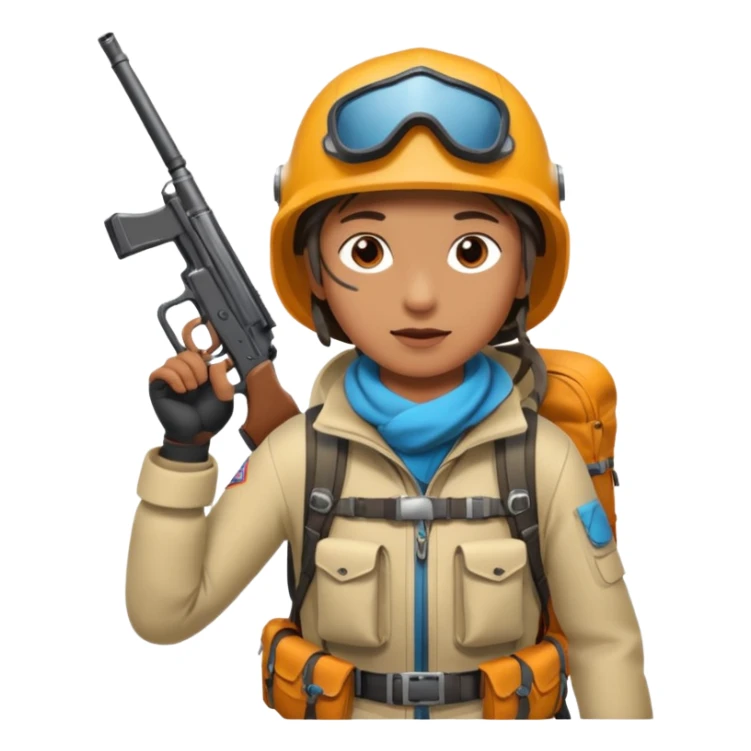 Create a person with mountaineering gear and a gun in hand sticker