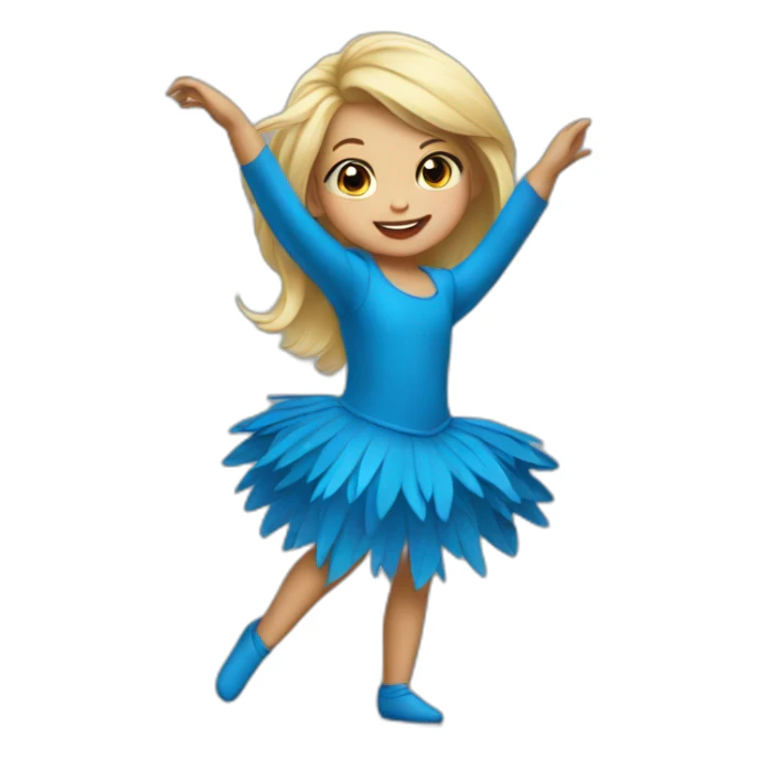 little blonde girl dancing in a blue bird costume sticker