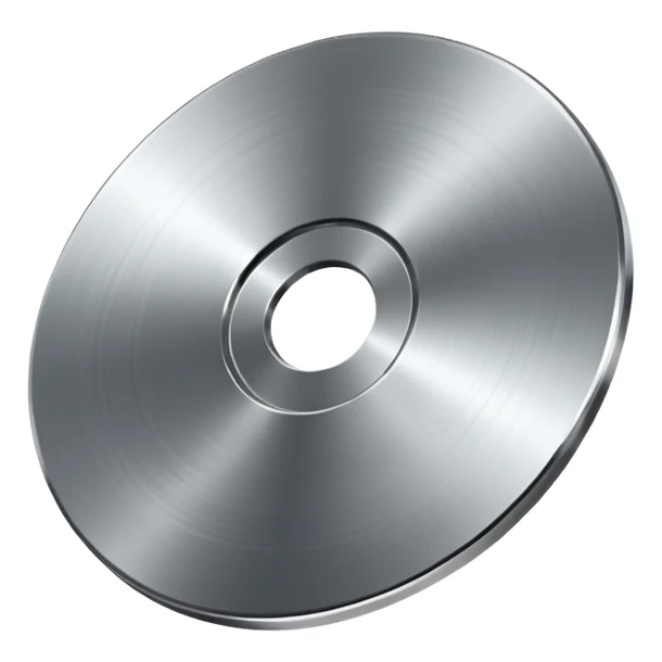 metallic disc emoji, brushed chrome surface, clean geometry, futuristic minimal 3D style, isolated on white sticker