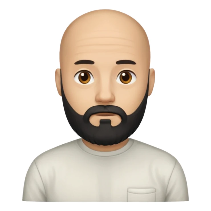 black long beard bald man with shirt sticker