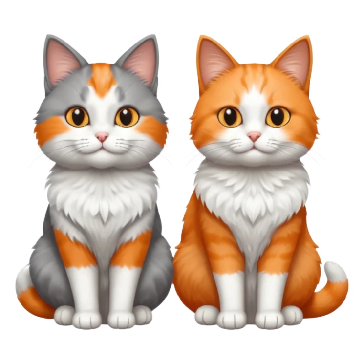 a realistic looking very fluffy grey and white cat with grey legs and white paws, sitting next to another cat sticker