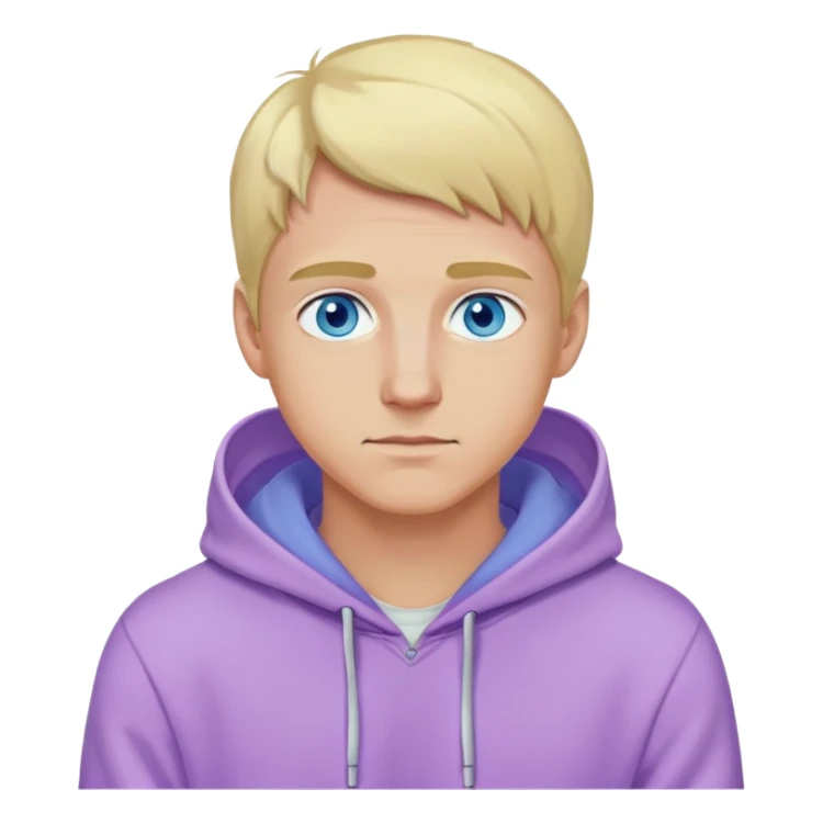 blonde man with blue eyes wearing a lilac hoodie sticker