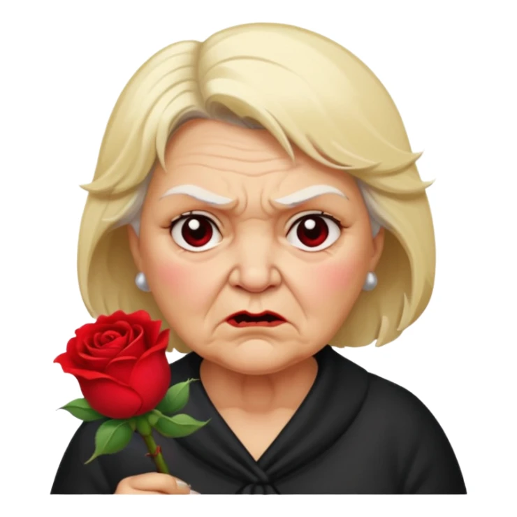 fat old lady holding a rose with blonde hair and an angry expression sticker