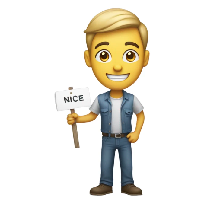 man holding sign that says nice sticker