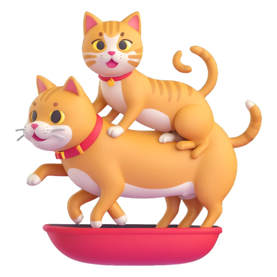 cat riding a dog, 3D emoji style sticker