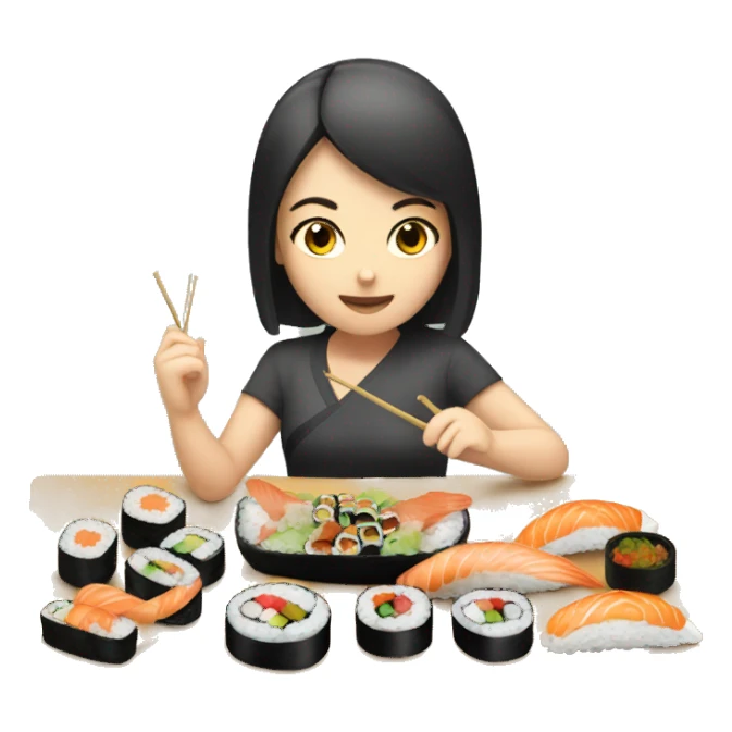 a girl eating a lot of sushi    sticker