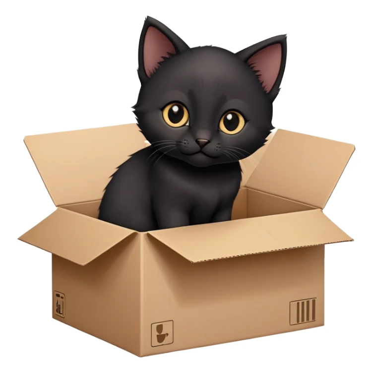  A very cute black young kitten cat with one's head tilted to one side poked its paws out of the cardboard big box and placed them on top of it sticker