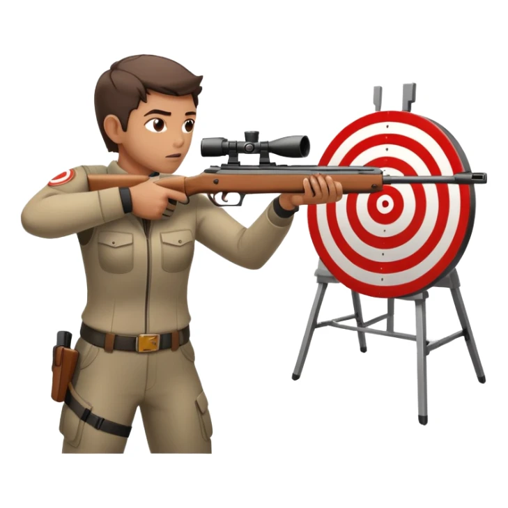 A focused shooter aiming a rifle at a target, standing in a shooting range with perfect posture. The target is in clear view, and the atmosphere is intense and precise, emphasizing concentration, accuracy, and discipline in the sport of shooting. sticker