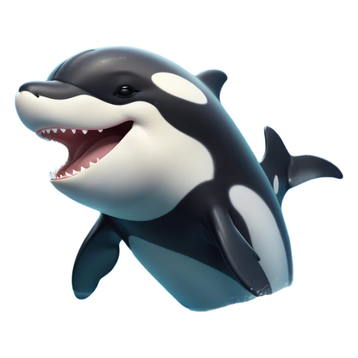 Cinematic Cute Yawning orca Portrait Emoji, Head tilted slightly with a dramatic, wide-open yawn, showcasing a sleek black-and-white body with gently relaxed fins and sleepy, half-closed eyes, Simplified yet irresistibly adorable features, highly detailed, glowing with a soft, cozy marine glow, high shine, relaxed yet expressive, stylized with a dash of whimsical deep-sea charm, soft glowing outline, capturing the essence of a drowsy yet affectionate orca that appears ready to stretch out in the waves for a nap! sticker