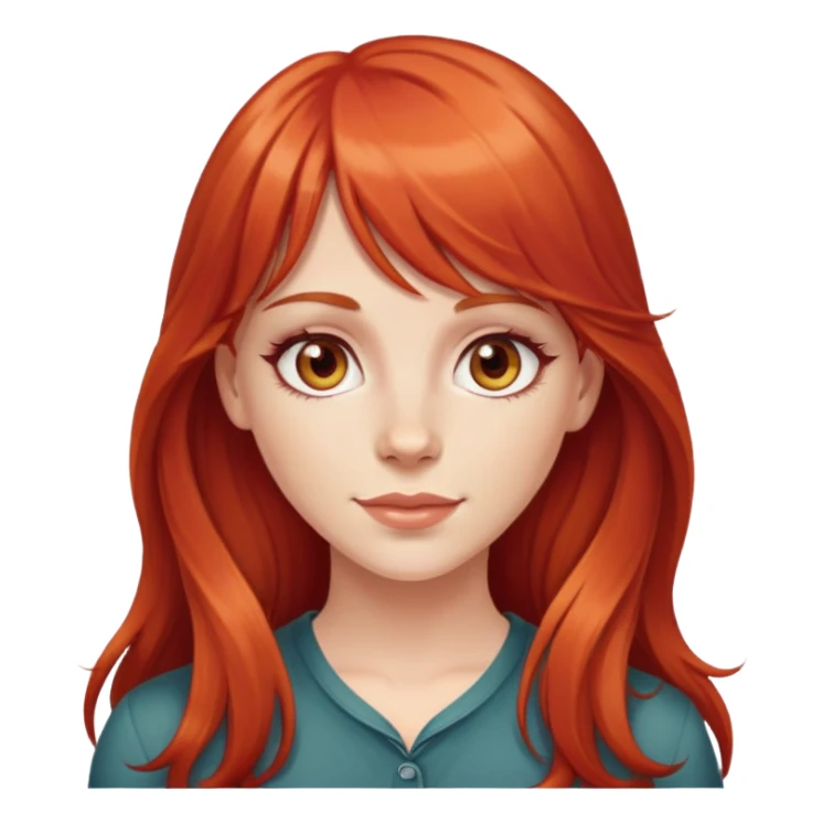 Long red hair white girl with bangs, hazel eyes, dimples  sticker