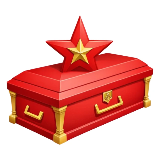closed casket with a Soviet star, referencing Stalin's funeral sticker