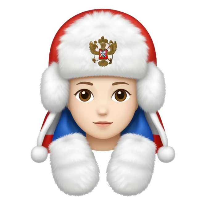 white ushanka hat with Russian flag, winter ear flap hat sticker