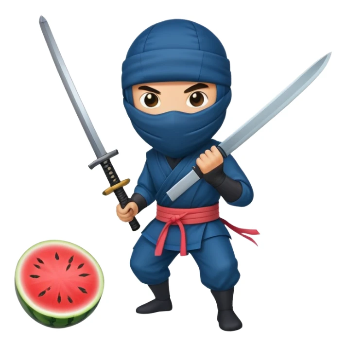 ninja in blue cuts a watermelon with a katana sticker