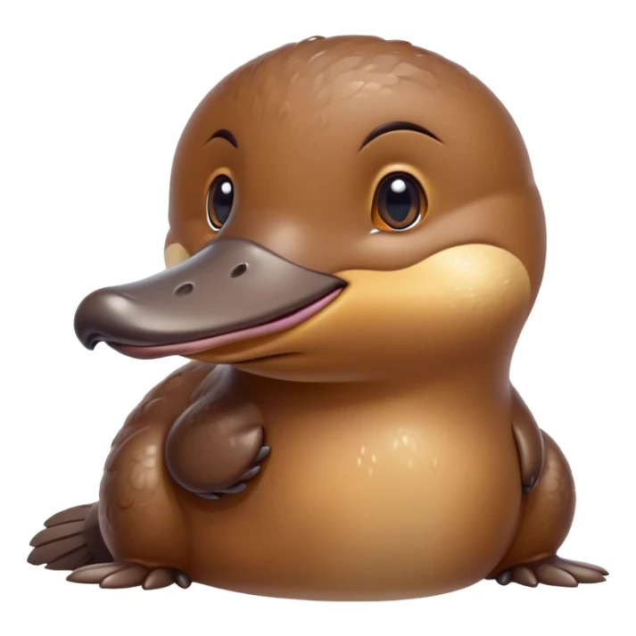Cinematic Cute Platypus Portrait Emoji, Head tilted playfully and inquisitively, featuring a glossy brown fur with a charming, flat duckbill and round, sparkling eyes brimming with quirky wonder, Simplified yet irresistibly adorable features, highly detailed, glowing with a warm, friendly glow, high shine, affectionate and whimsical, stylized with a touch of aquatic playfulness, bright and endearing, soft glowing outline, capturing the essence of a mischievous yet lovable platypus, so playful it feels like it could waddle out of the screen into your arms! sticker