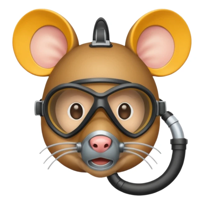 a mouse head with a scuba mask and snorkel in its mouth sticker
