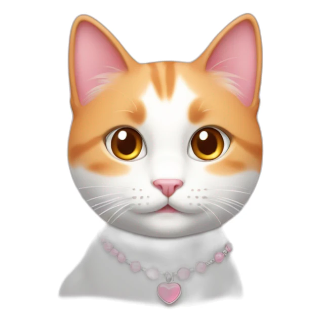 white orange cat cute with a small brown eyes and a paw pink necklace sticker