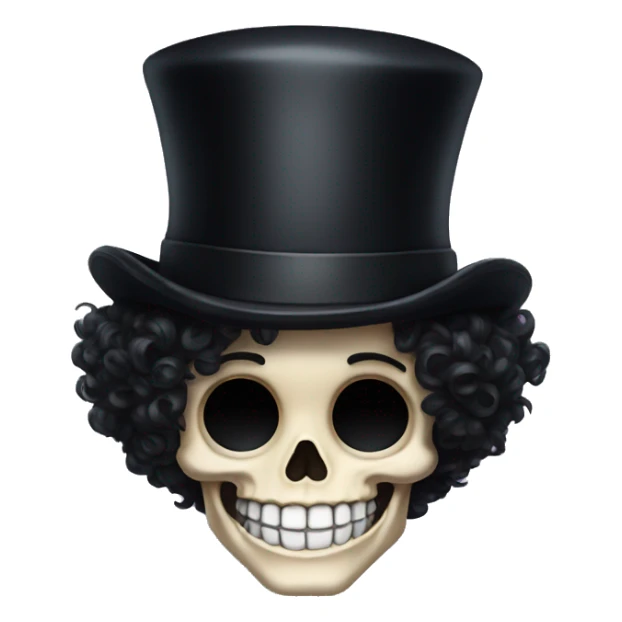 Top hat curly black hair skeleton smiling sticker