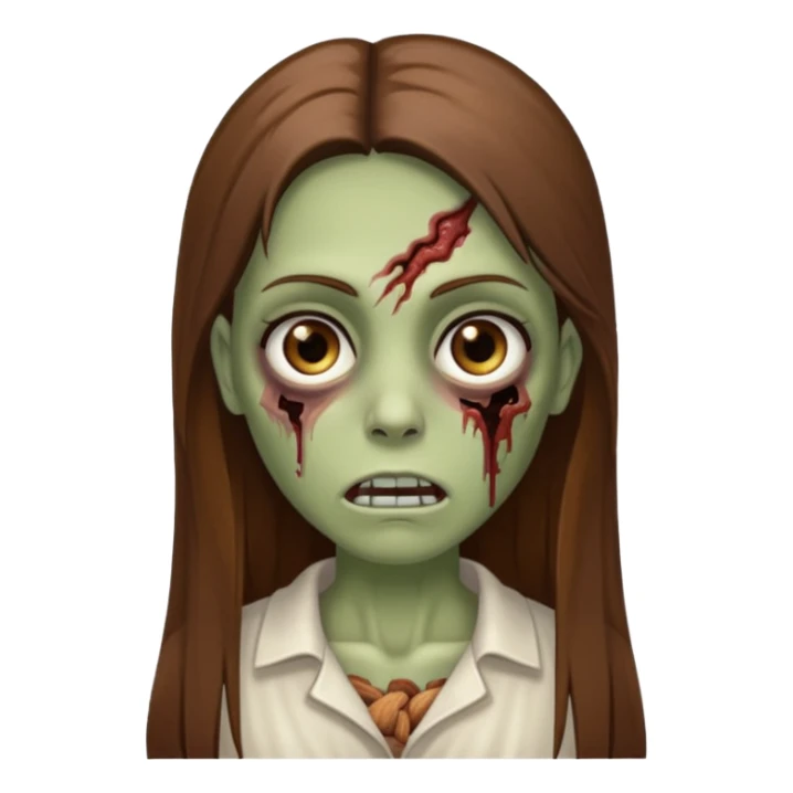 zumbi de franja, cabelo longo, liso e castanho. Olho amendoado e castanho  sticker