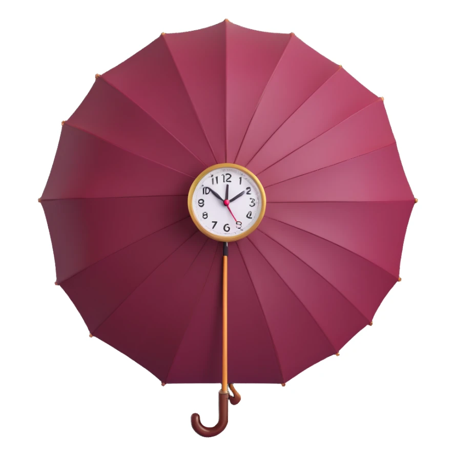 burgundy umbrella with a clock face design in 3D emoji style sticker