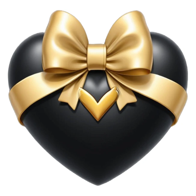 glossy black heart with a gold bow with heart pattern on the bow sticker