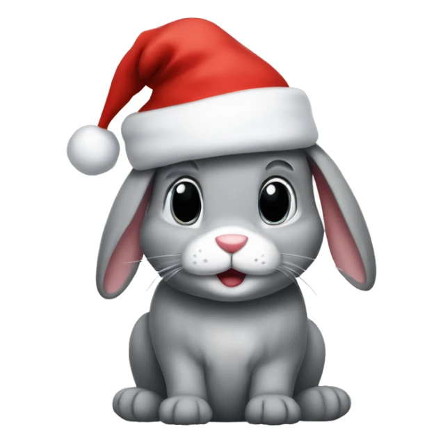 A grey bunny wearing a Santa hat sticker