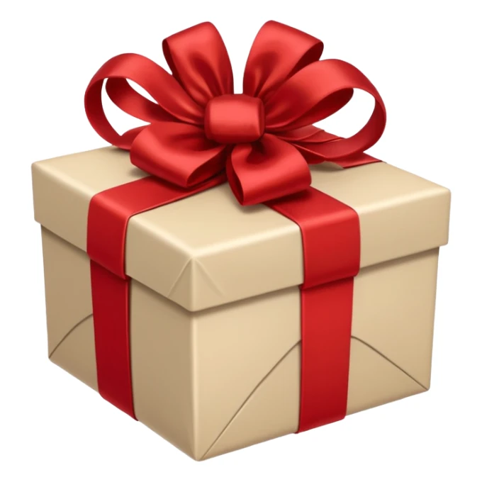 A beige and white christmans gift, with a label that says Rique. sticker