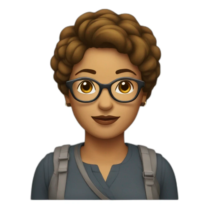 Mujer con pelo corto, castaño, con rulos y lentes redondos sticker