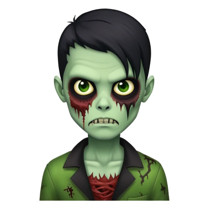 brunette zombie boy with horror green skin and long black hair sticker