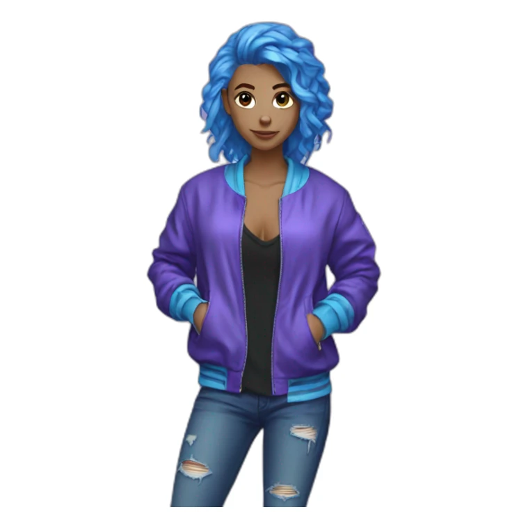 Blue purple hair jacket cool girl sticker