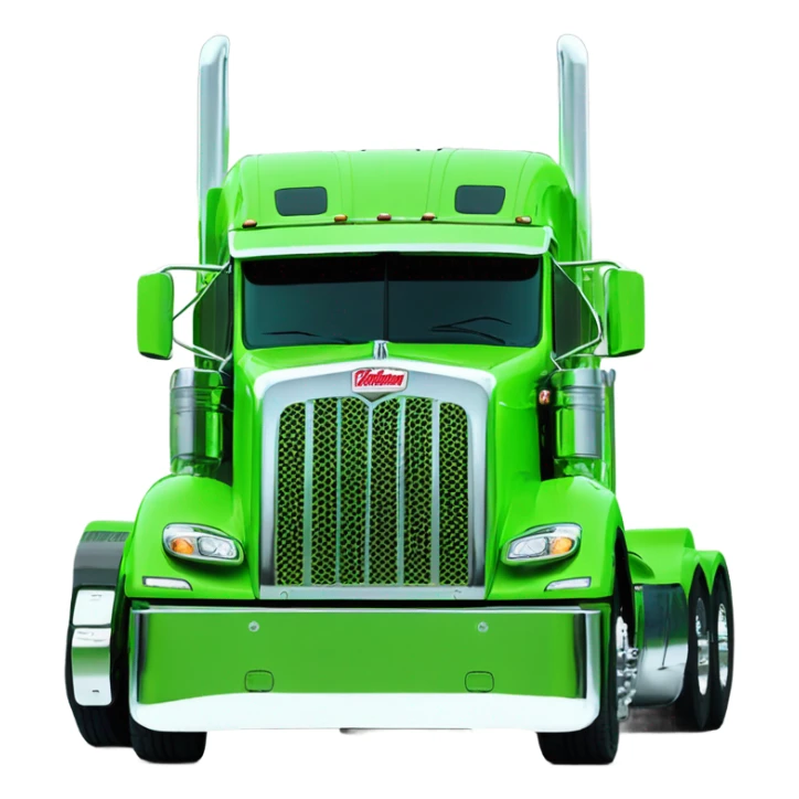 neon green peterbilt semi truck lowered on the ground with large chrome wheels and chrome smoke stacks sticker