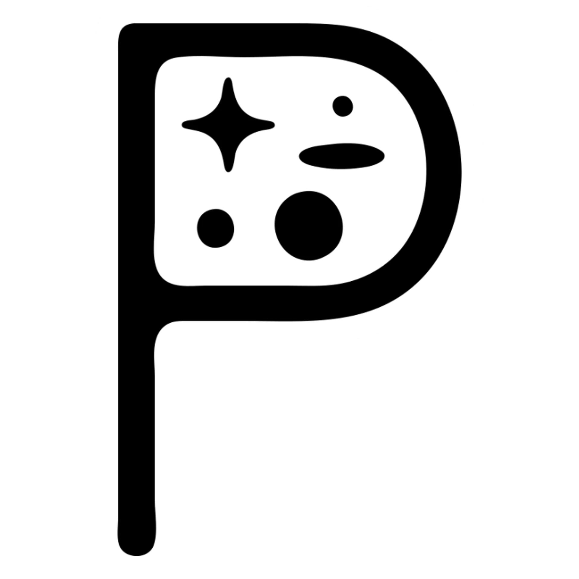 Make an icon with a skinny letter P with a cosmic style sticker