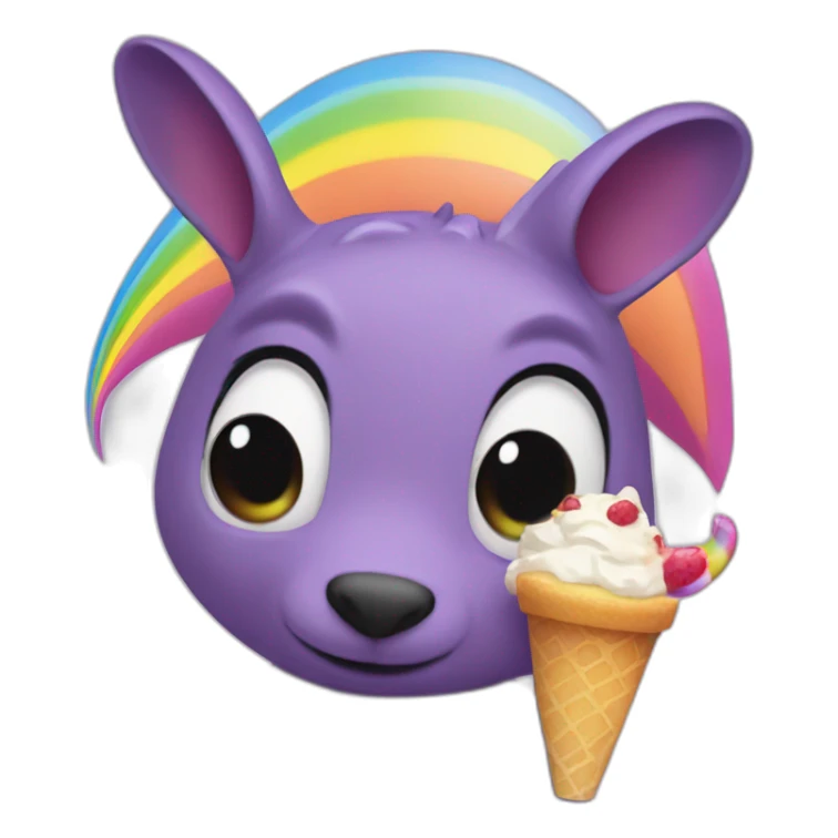 Purple aardvark with a long nose holding a rainbow parfait sticker