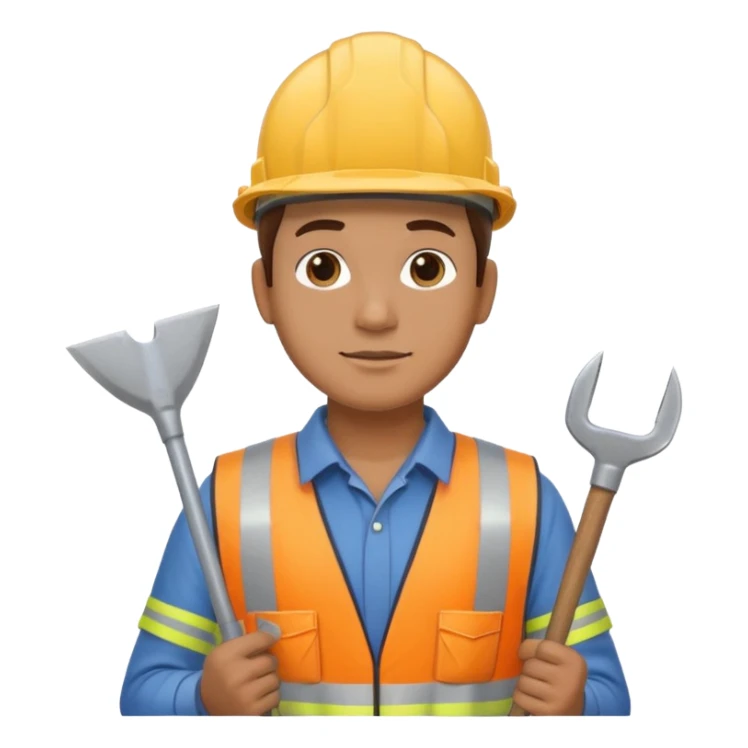 a construction worker holding a farmer's spade towards his shoulder sticker