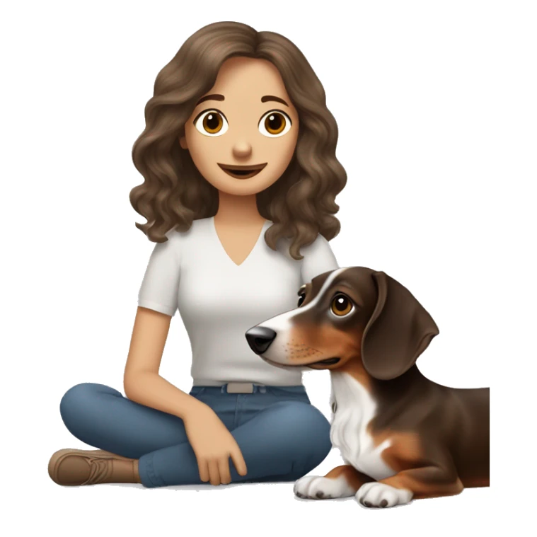 Tri Merle long haired Dachshund with brown haired woman  sticker