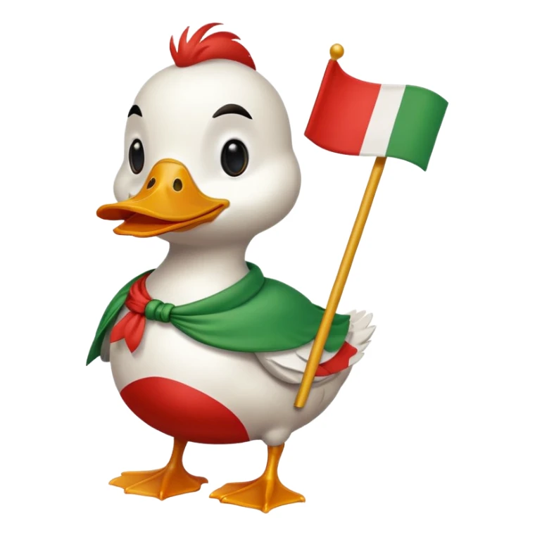 A cartoon duck wearing an Italian flag sticker