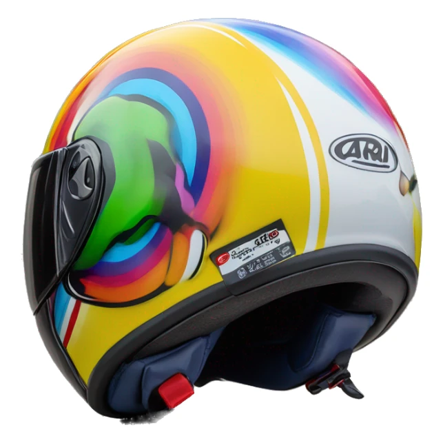 Casque moto jet arai de 3 quart avec des couleurs flashy sticker