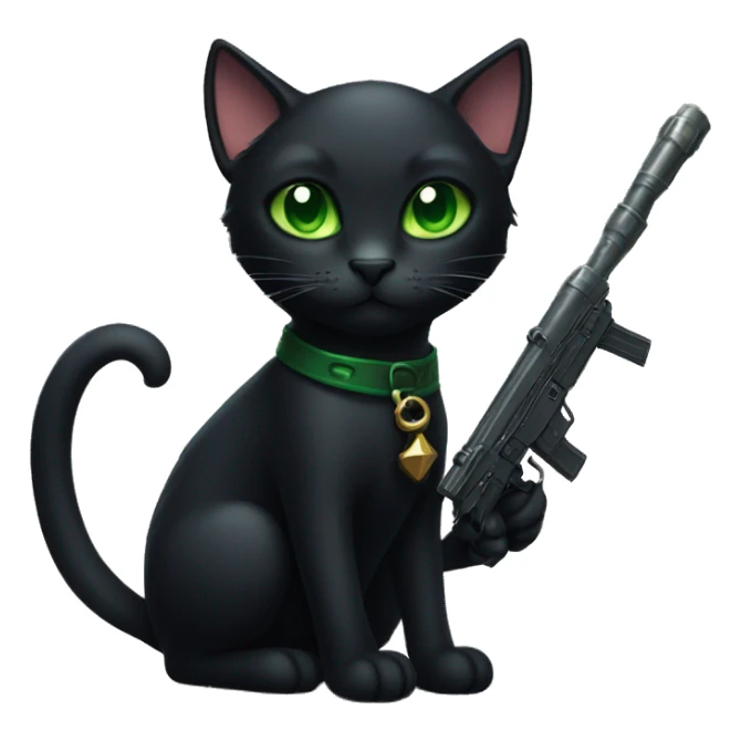 black cat with green eyes with a rpg sticker