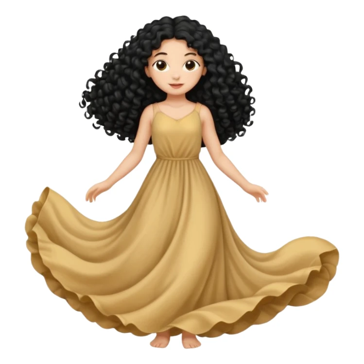 Uma menina com vestido longo e cabelo longo preto cacheado sticker