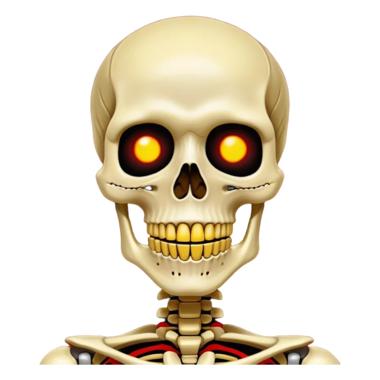 (Somewhat) happy super idol face on a red flashing skeleton wojak and some major parts of super idols face are yellow and the background is pitch black sticker